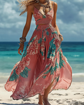 Summer vacation floral print elegant dress 16e0