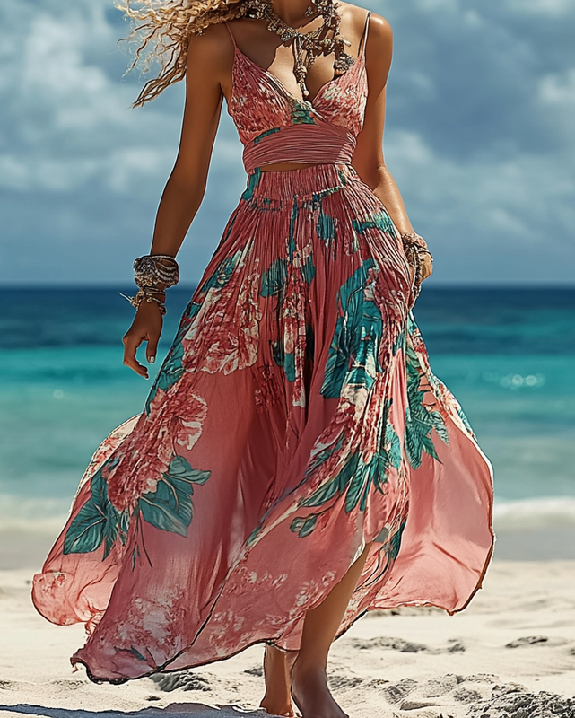 Summer vacation floral print elegant dress 16e0