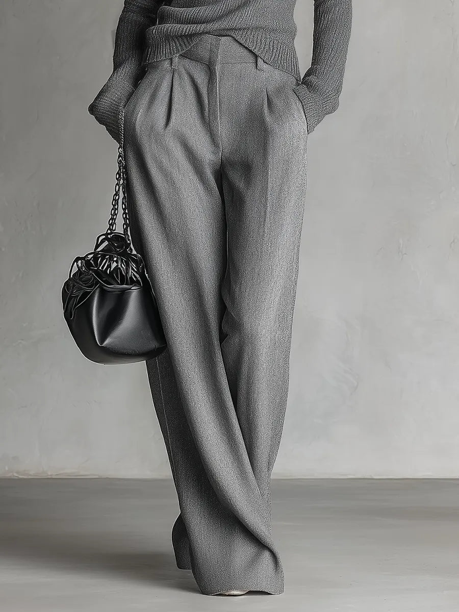 Minimal Elegant One Shoulder Knit Co-Ord Pants Set