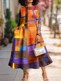 Women's Fashion Geometric Stripes Art Print Long-sleeved Dress