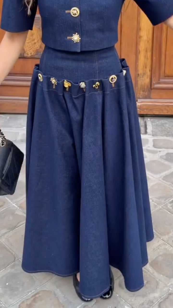 Dark Blue Denim 2 Piece Set