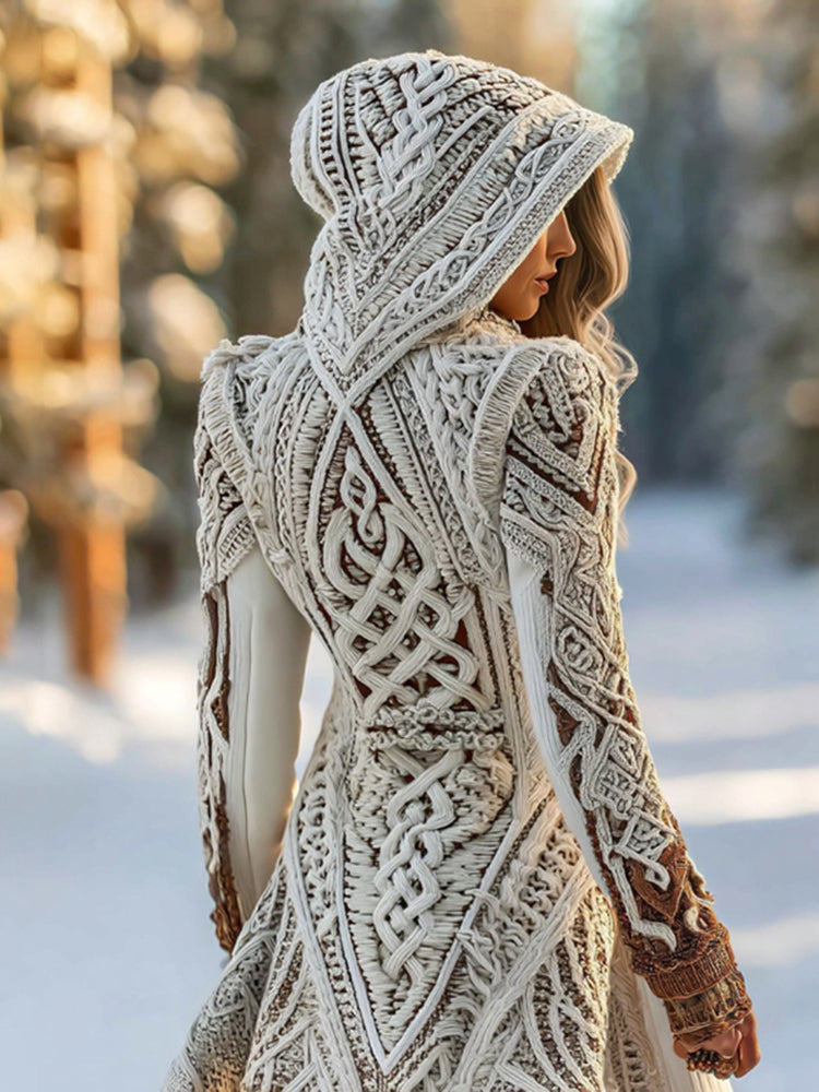 Women's Vintage Viking Celtic Knit Cozy Sweater Dress