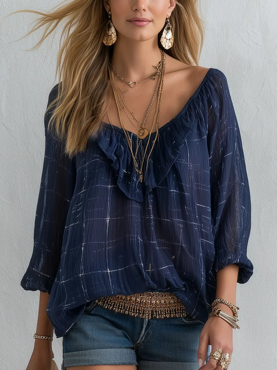 Bohemian Style Midnight Blue Plaid Shirt