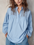 Refined Sky Blue Lace Yoke Blouse