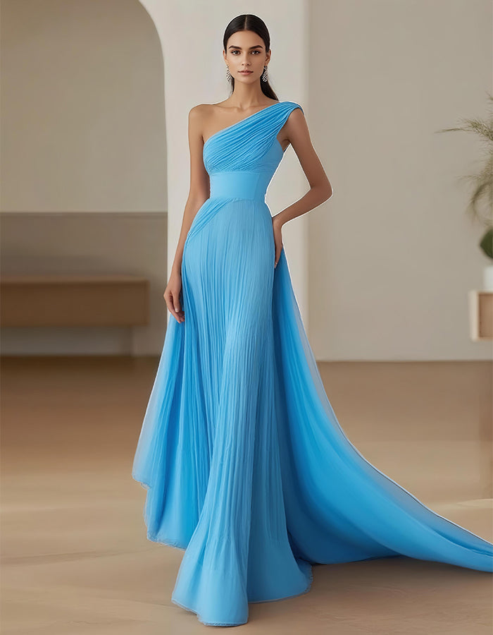 One Shoulder Solid Color Maxi Dress