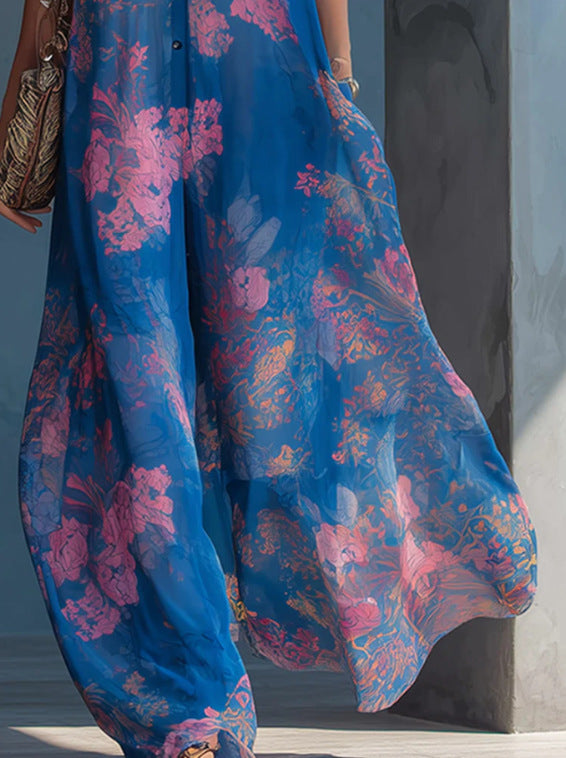 Floral Print Halter Chiffon Maxi Dress
