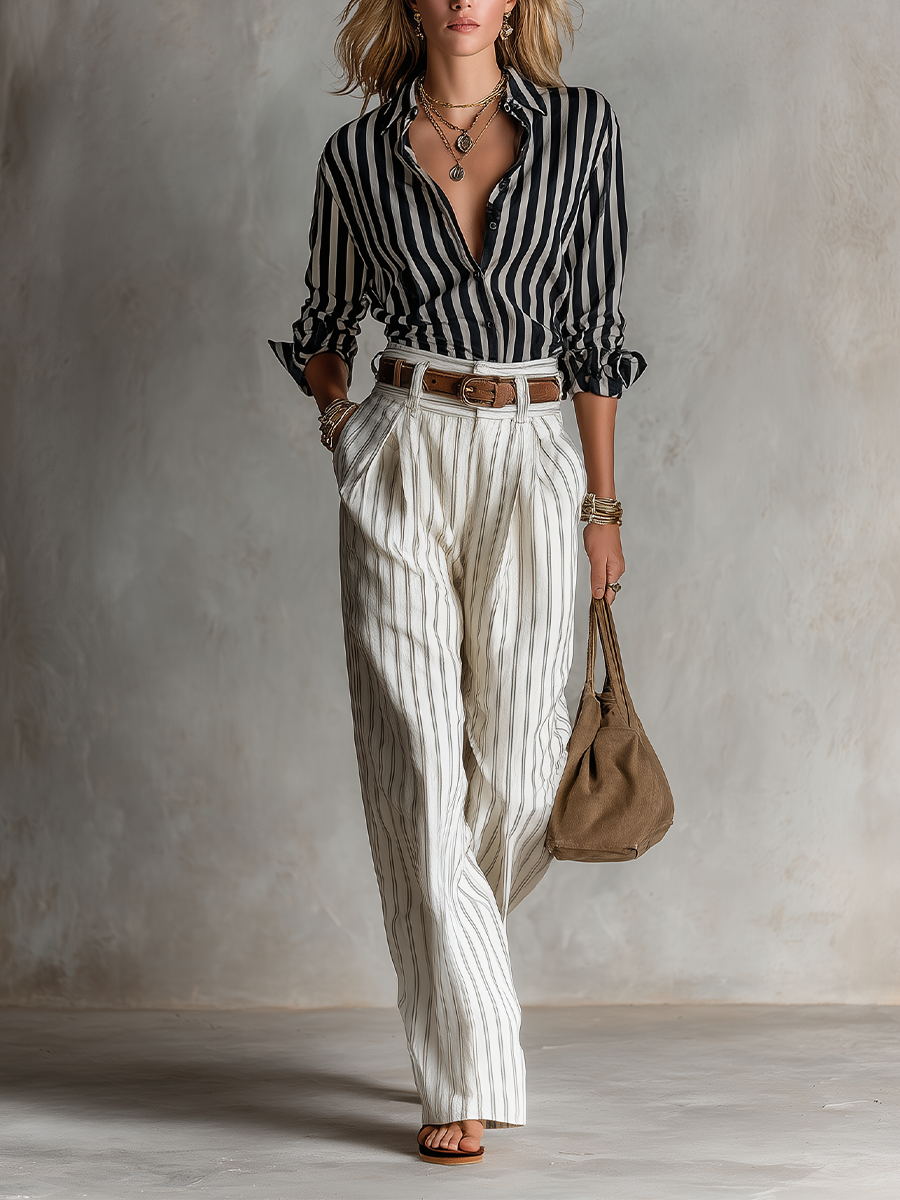 Urban Luxe Vertical Stripe Satin Blouse