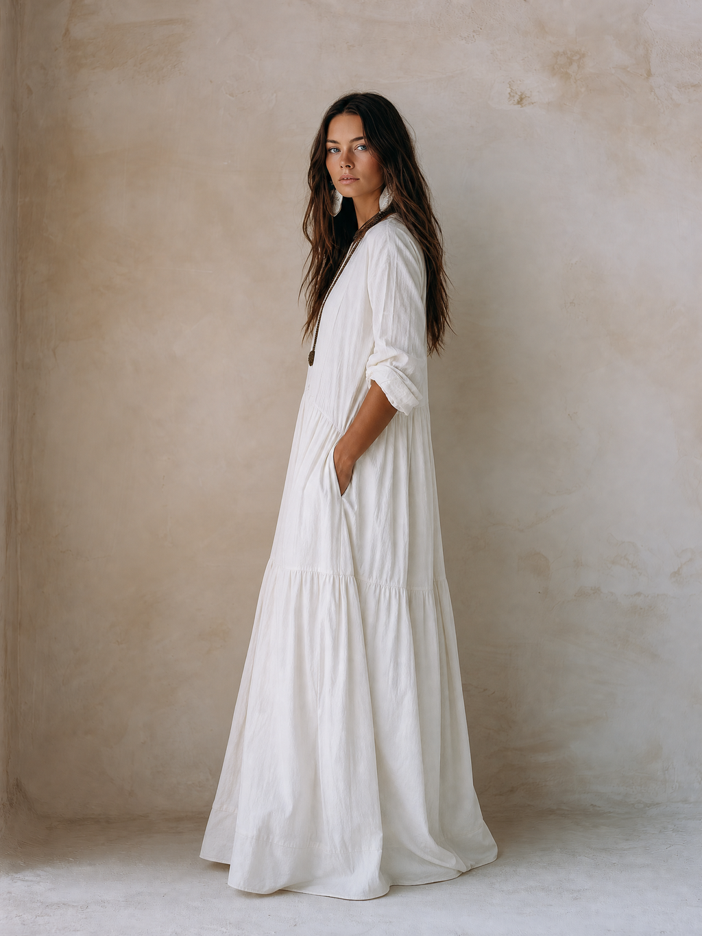 Coastal Chic Soft Cotton Oversized Off-White Smock Maxi Dress
