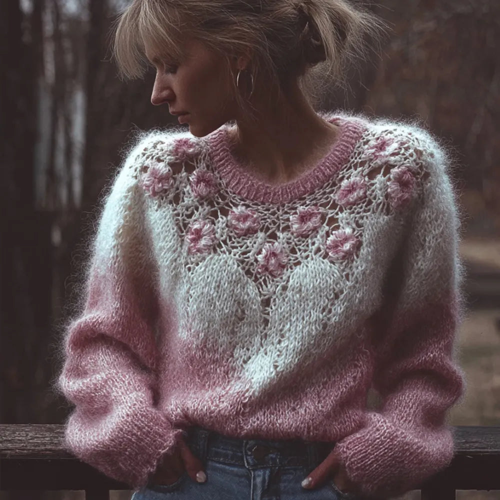 Women's Vintage Romantic Floral Round-neck Sweater