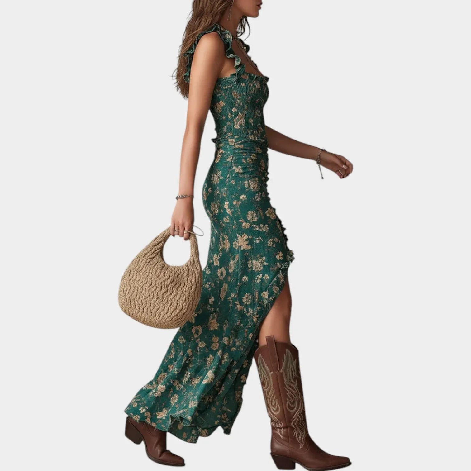 Ruffle Strap Midi Dress