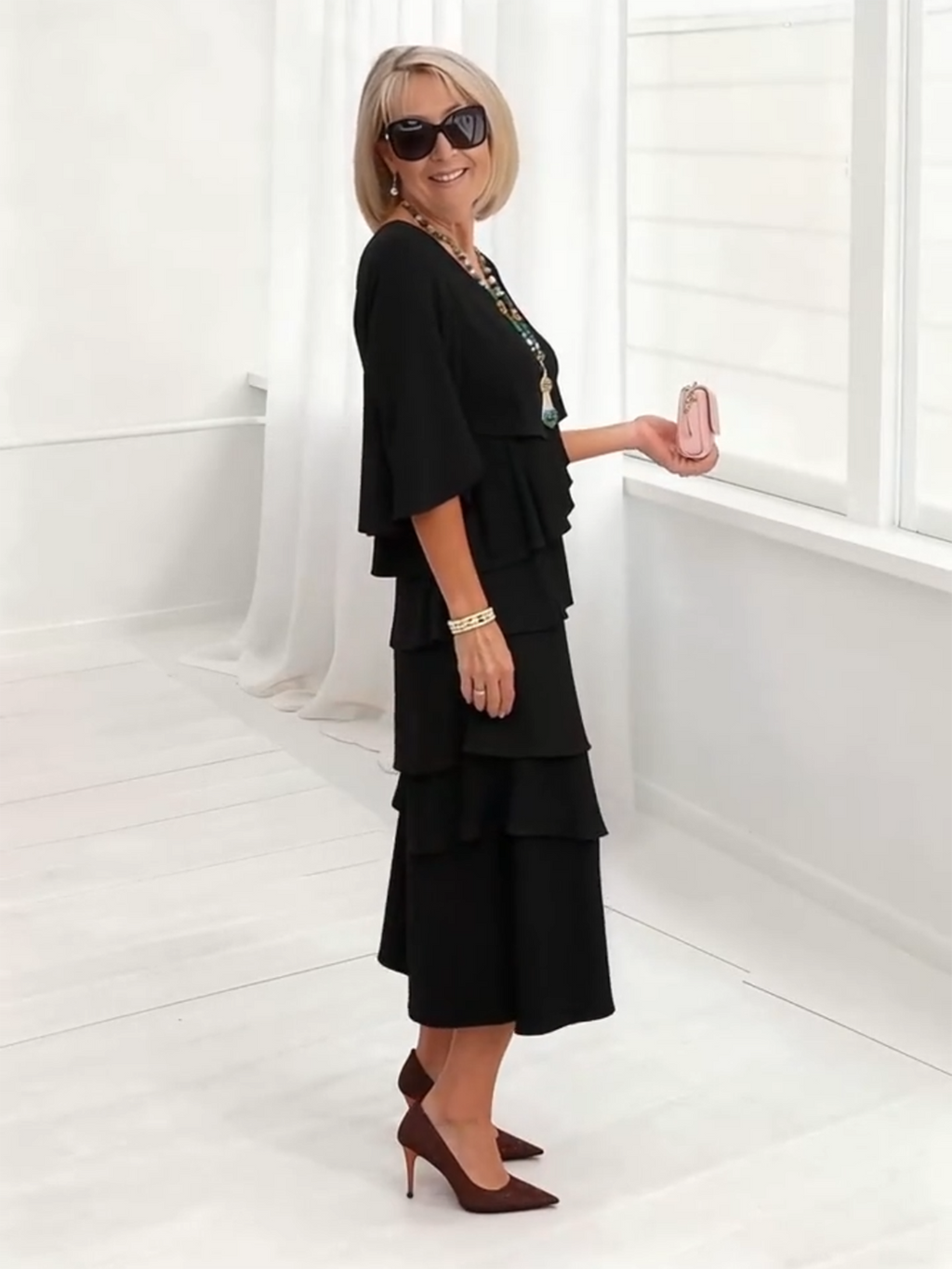 Long Dress Slit Sleeves Evening Dress Best for Covering The Belly Loose Layer Cotton Multi-layer Dress