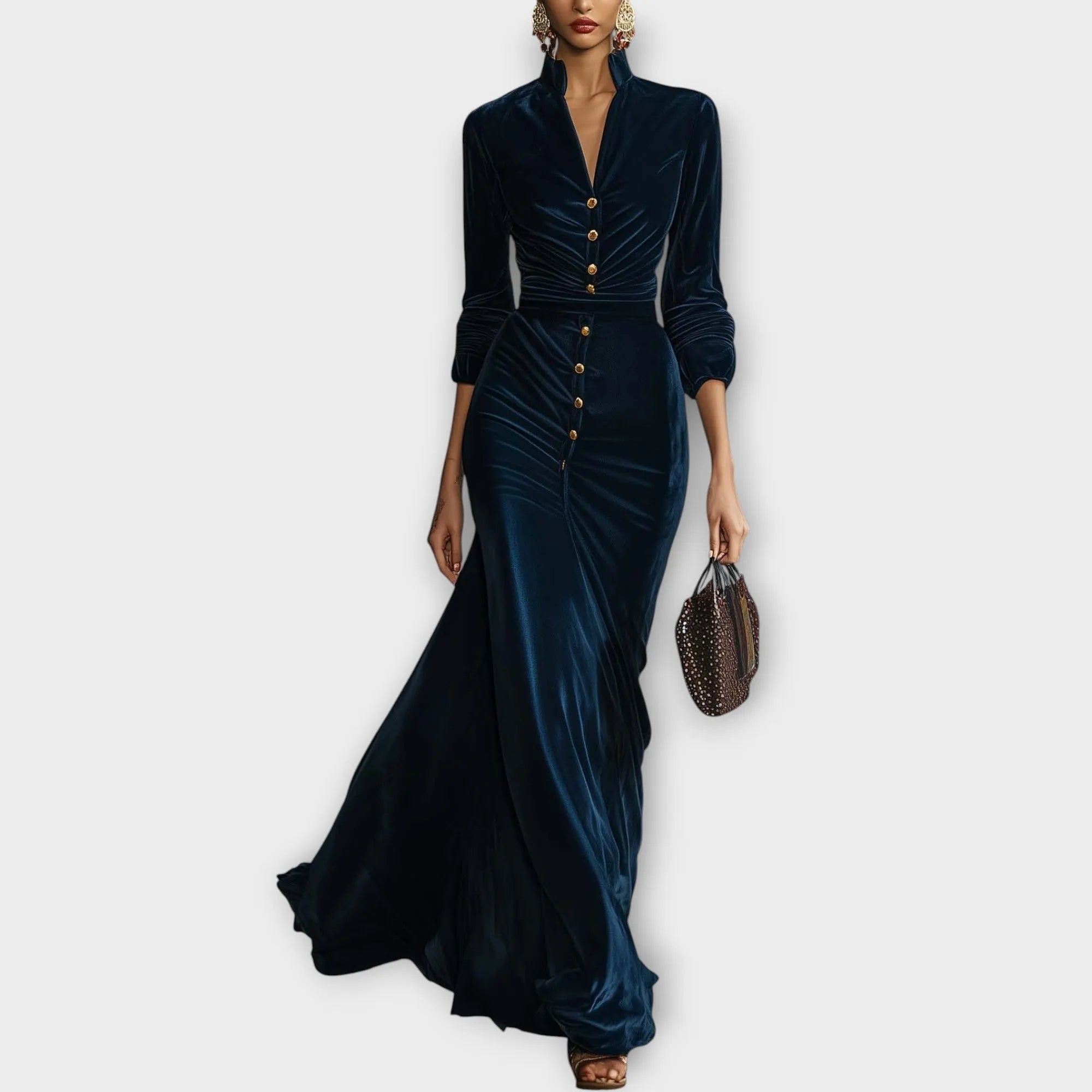 Midnight Velvet Button Maxi Dress