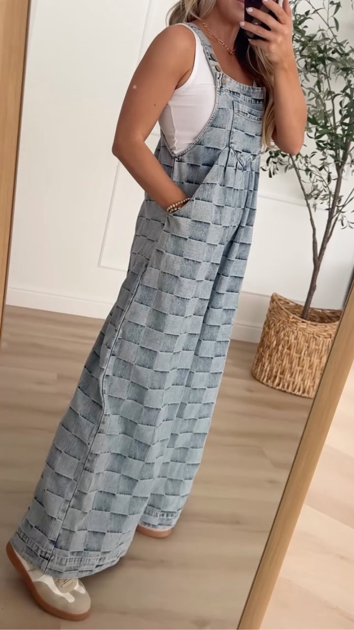 Women's Plaid-Print Casual Denim Overalls