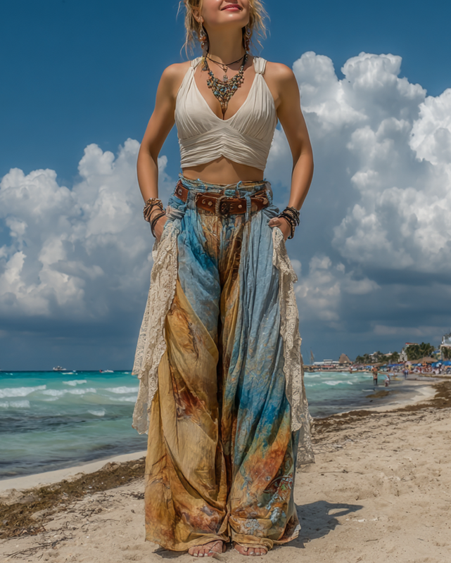 Summer vacation bohemian ethnic patchwork trousers 262e