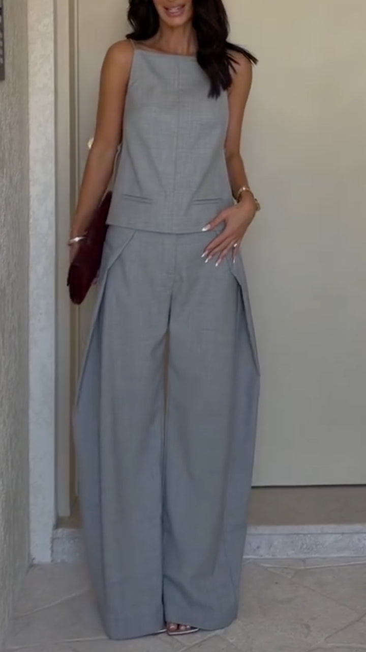 Gray Cami Top Wide Leg Pants Two Piece Set