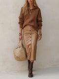Autumn Chic Ribbed Hoodie Pullover & Button Front Skirt Outfit