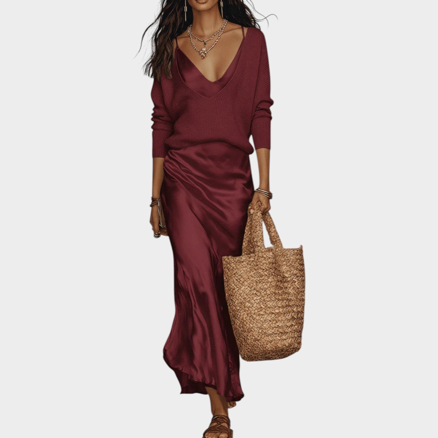 Sophisticated Knit and Satin Skirt Set