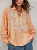 Graceful Apricot Floral Embroidered Blouse