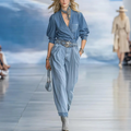Women's Vintage Denim Elegance: A Stylish Summer Jumpsuit With A Straw Set