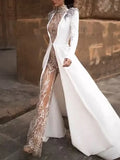 Fashion White Lace Beaded Decorate Sequined Banquet Two-Piece Jumpsuit