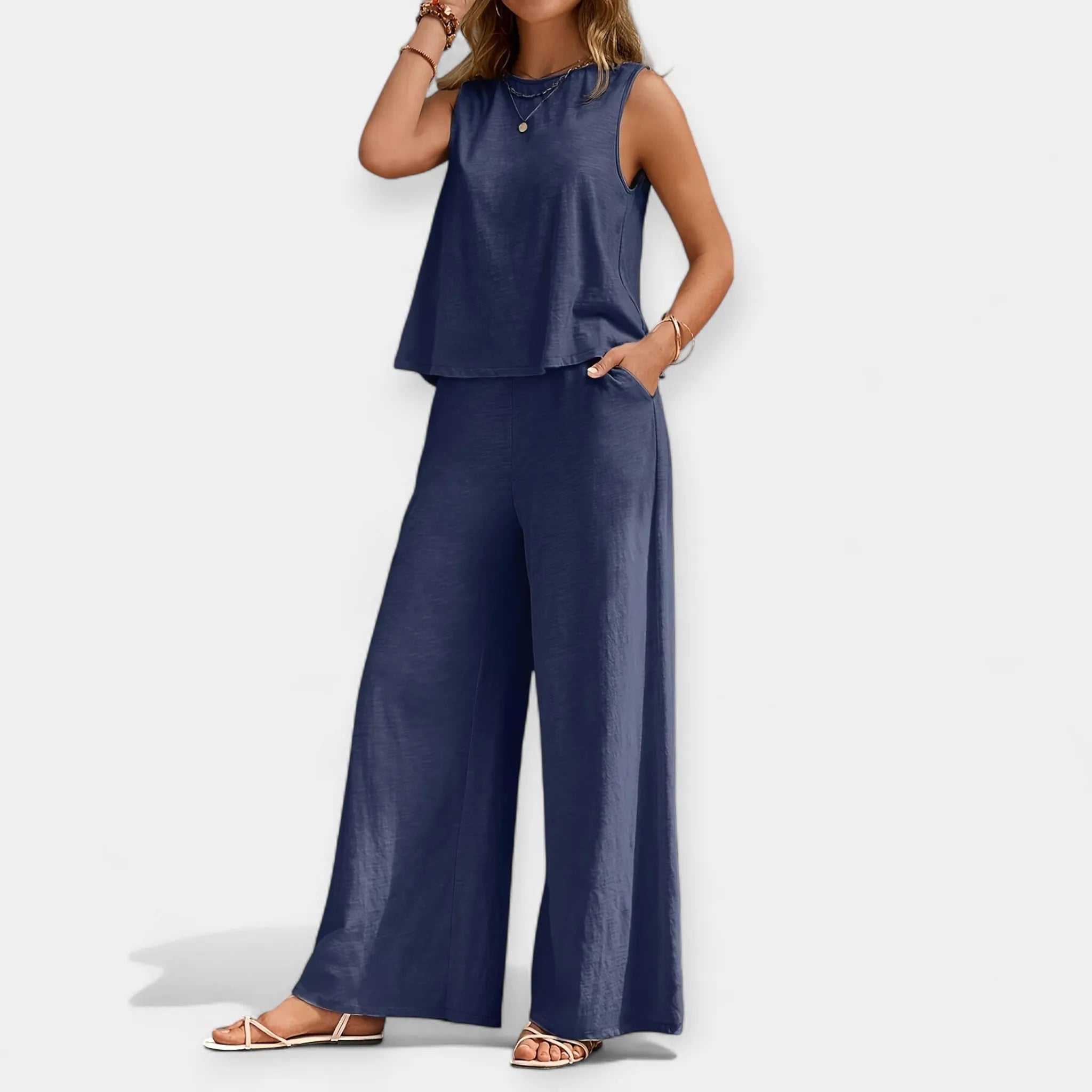 Set of Sleeveless Top and Wide Trousers