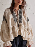 Bohemian Ivory Embroidered Ruffle Blouse