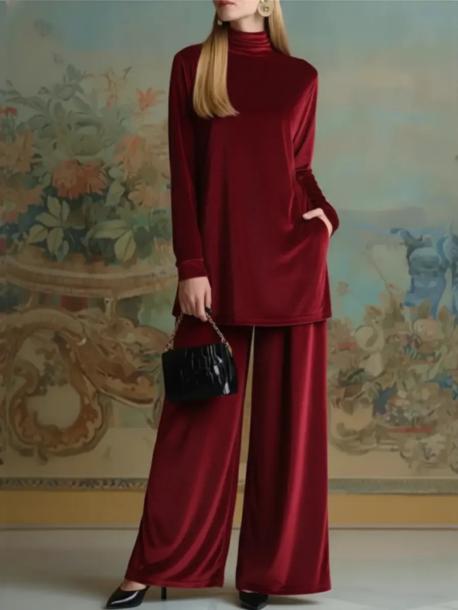 Women's Cozy Velvet Top and Pants Two-Piece Set