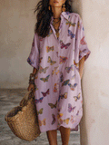 Romantic Boho Soft Fabric Everyday Wear Oversized Shirt Midi Dress