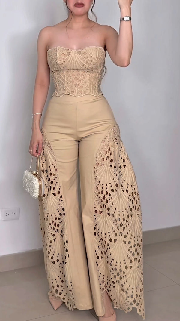 Fashionable Lace Tube Top & Trousers Suit✨👗