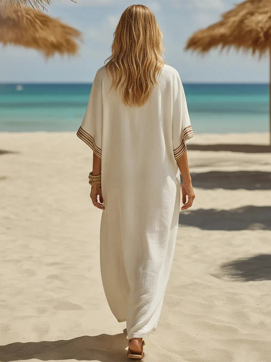 Loose-fitting, Casual Resort-style Linen And Cotton Dress