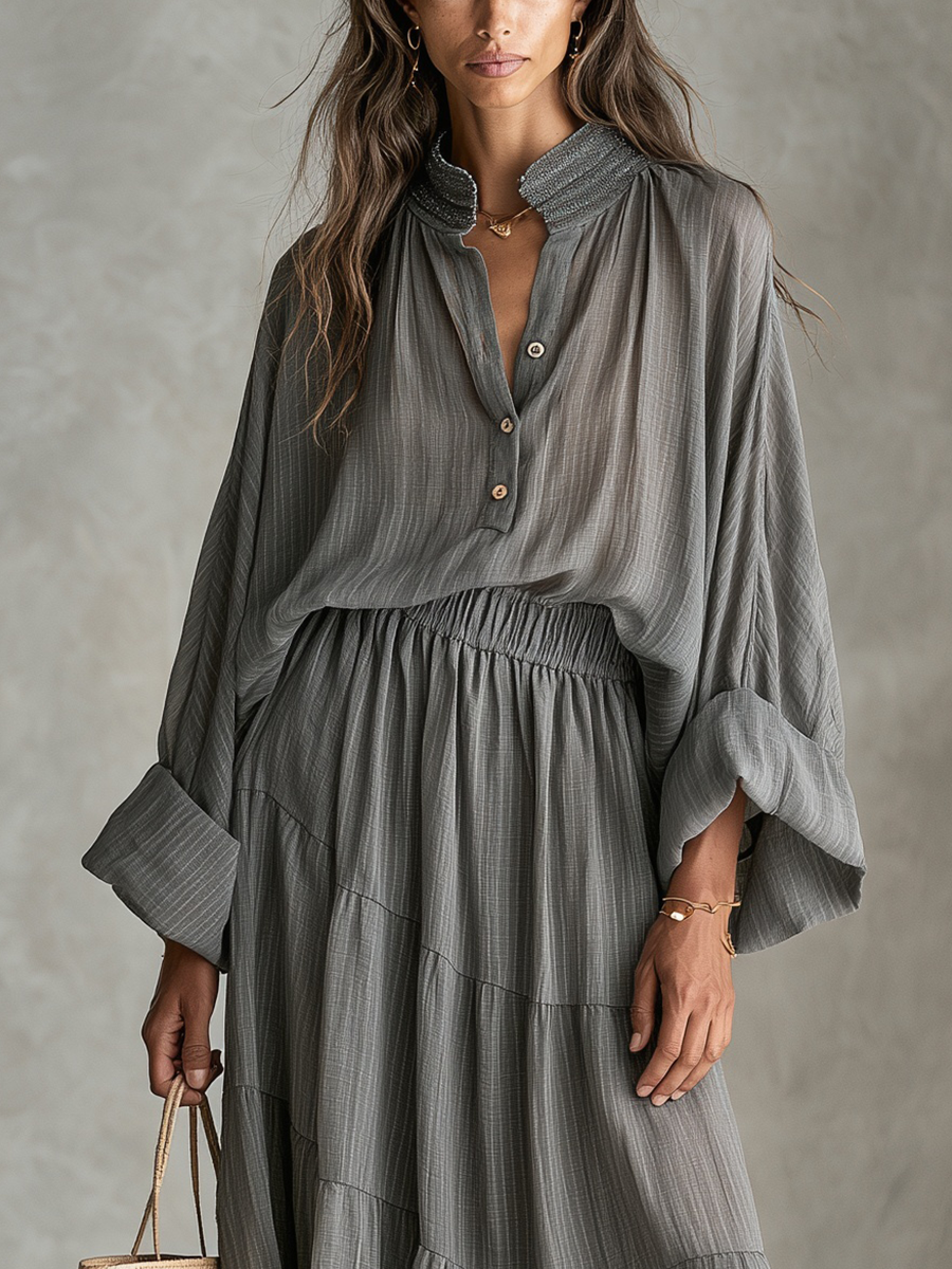 Bohemian Gray Textured Skirt Suit