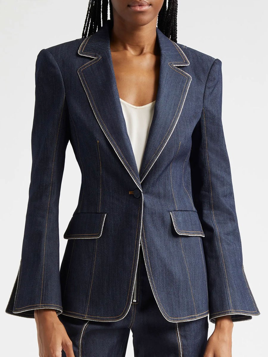 [24-hour shipping out]Retro Slim Fit Bell Sleeve Slit Denim Blazer