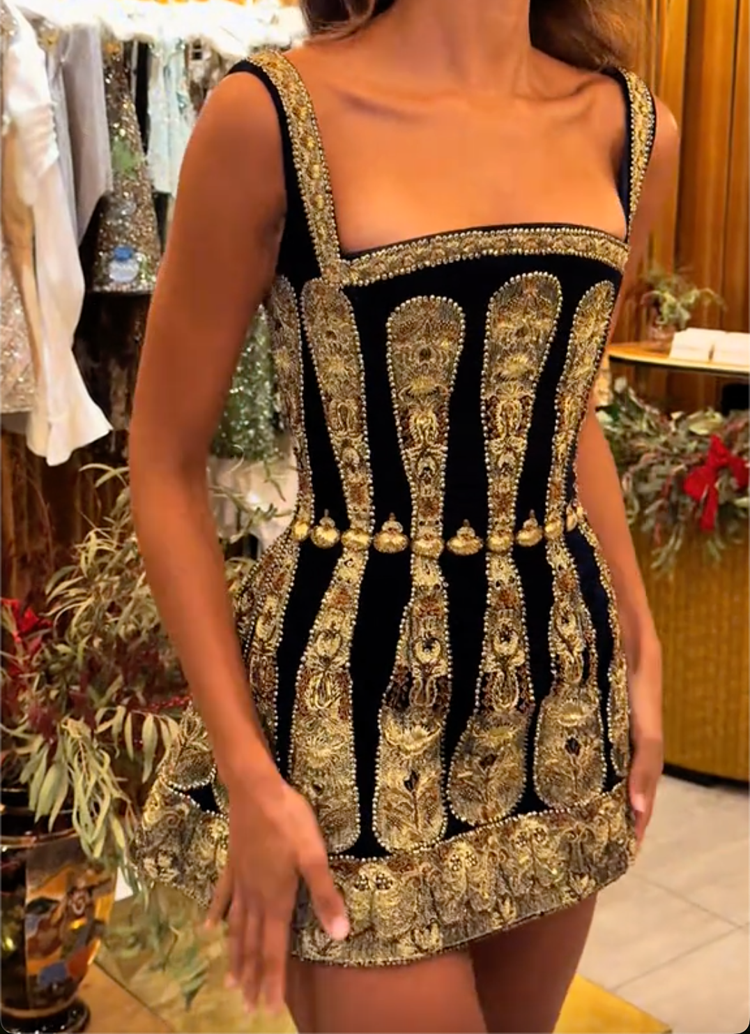 Black & Gold Baroque Embroidered Corset Mini Dress