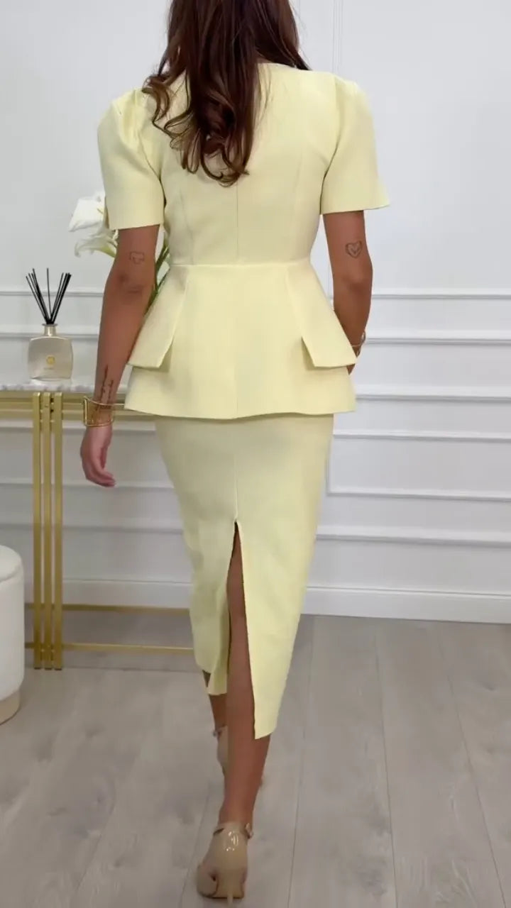 Peplum Blazer Top & Pencil Skirt Set