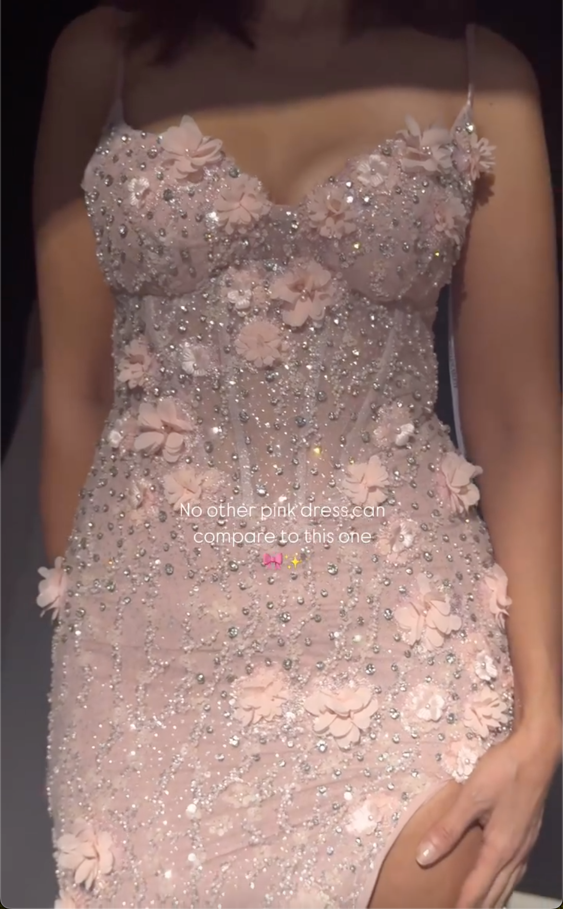 Pink 3D Floral Rhinestone Maxi Dress with High Slit & Mermaid Silhouette