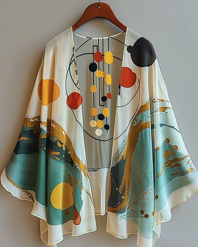 Summer vacation retro fun print chiffon cardigan 3aab