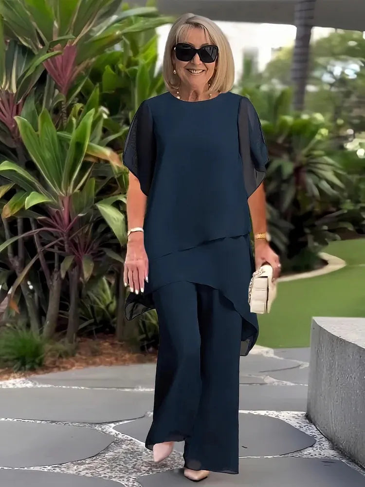 Elegant Double-layer Top and Pants Two-piece Set