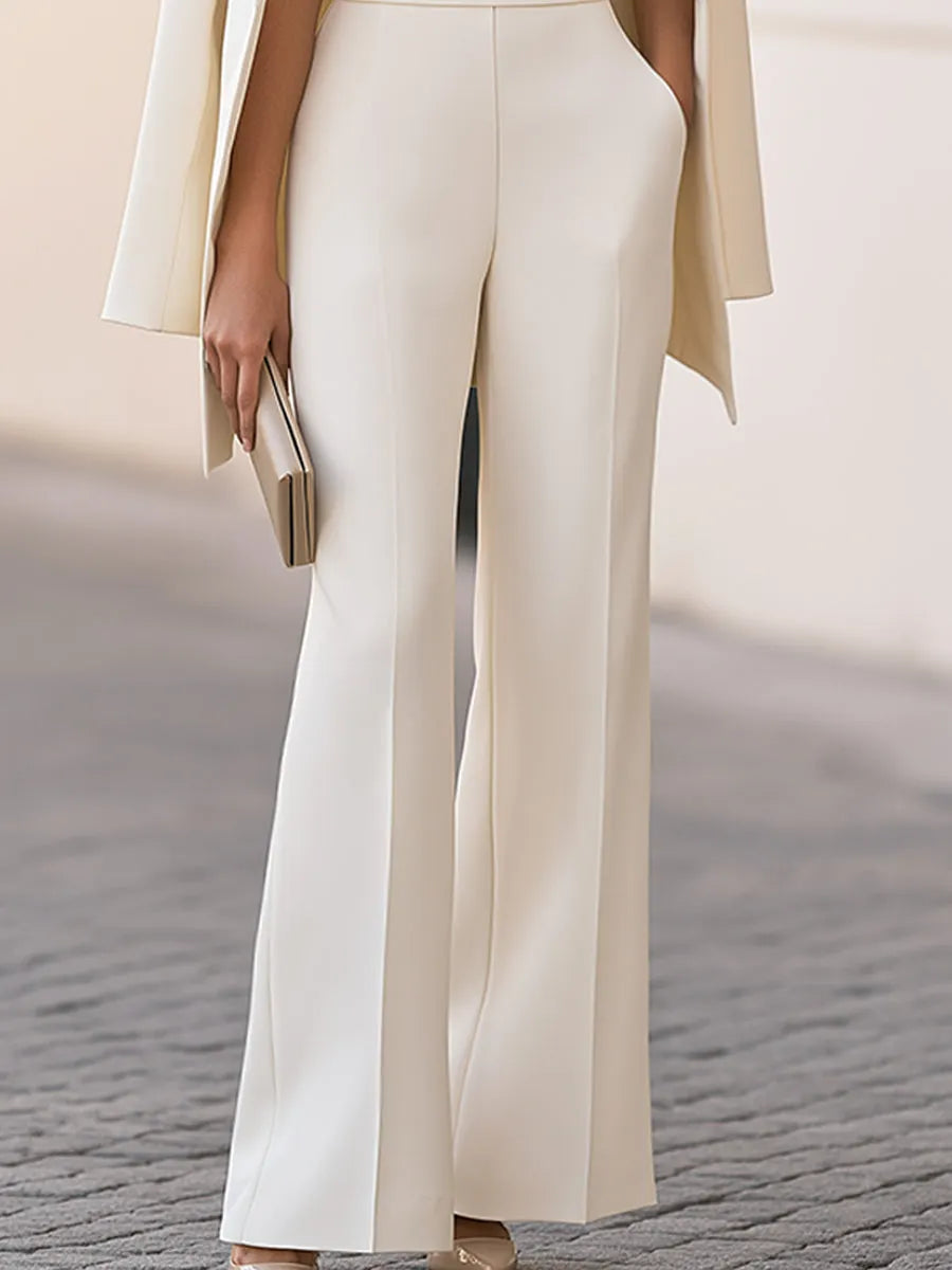 Elegant Cape-Style Blazer And Sleeveless Wide-Leg Jumpsuit Two-piece Set