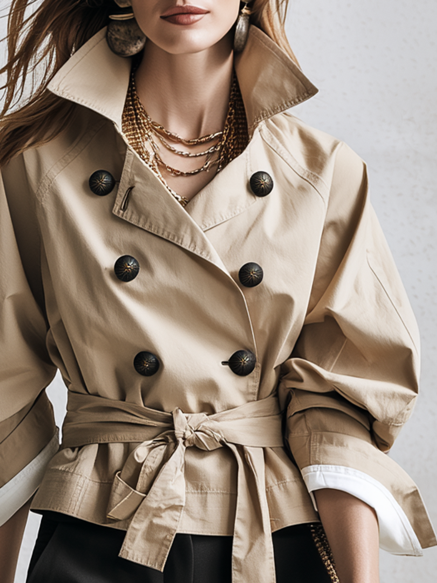 Elegant Double Breasted Belted Trench Coat
