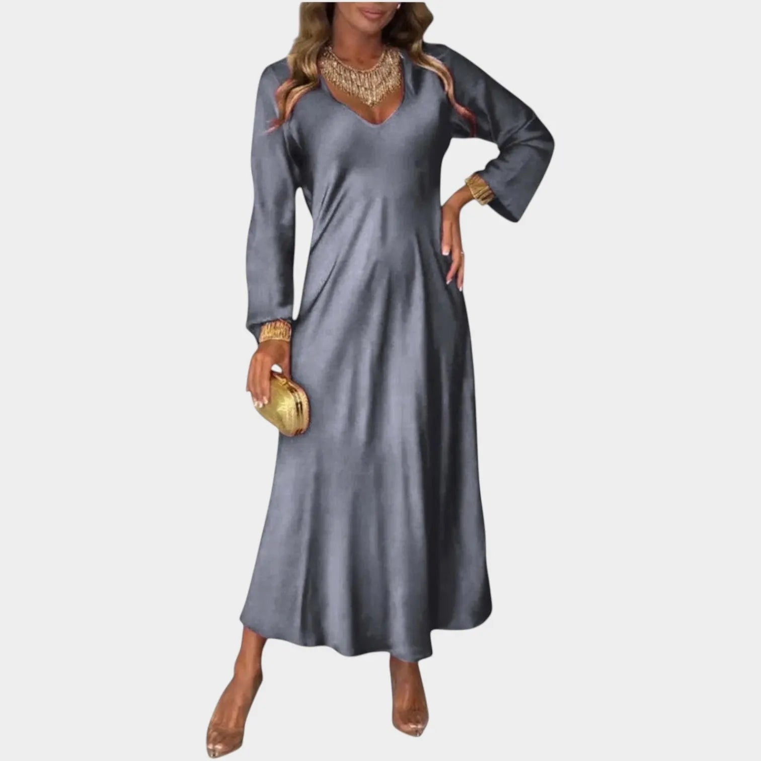 Elegant Satin V-Neck Maxi Dress
