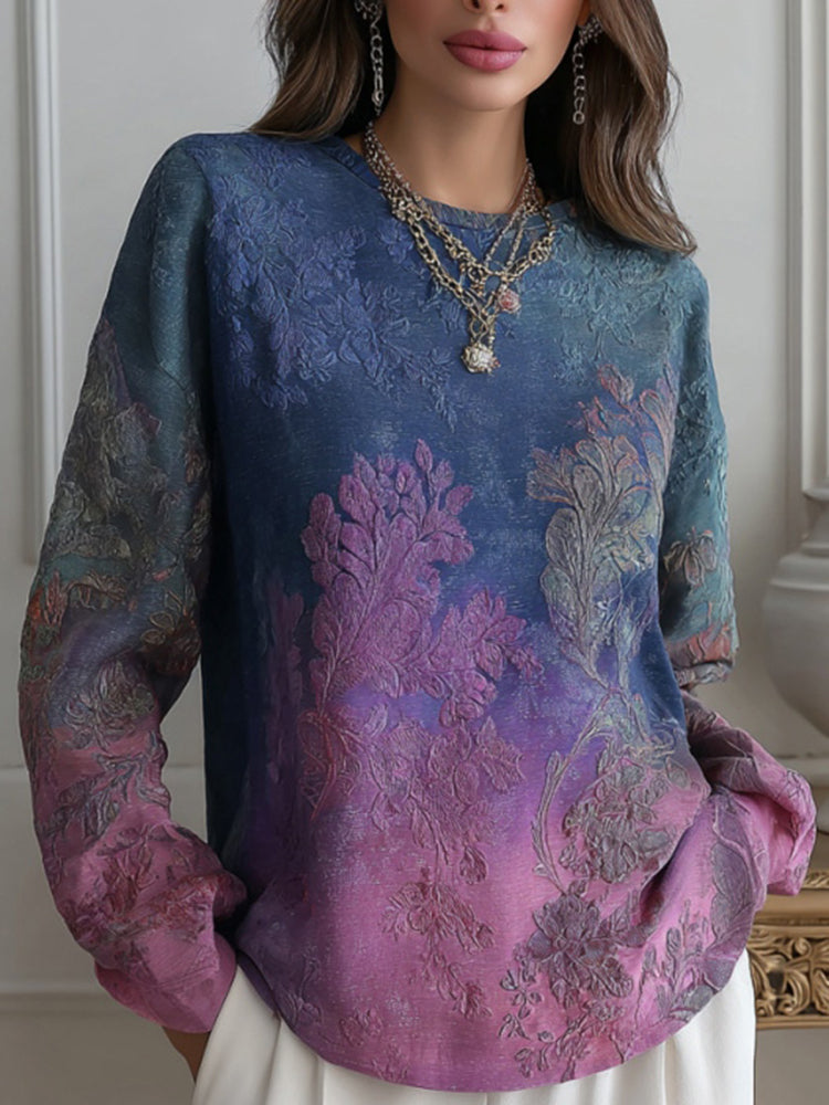 Women's Floral Embroidered Round Neck Comfortable Top