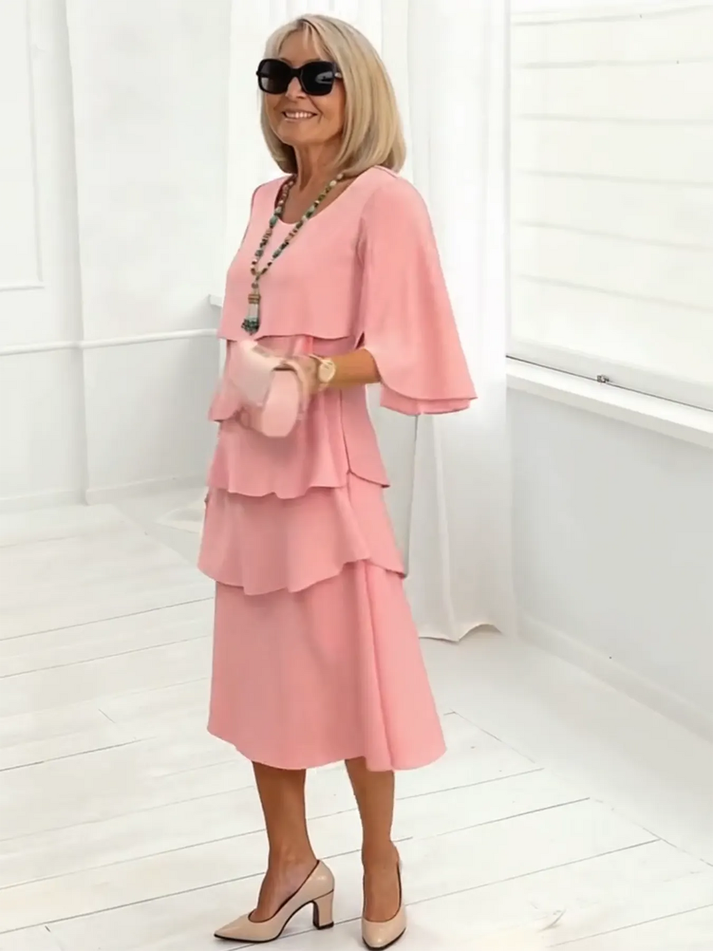 Long Dress Slit Sleeves Evening Dress Best for Covering The Belly Loose Layer Cotton Multi-layer Dress