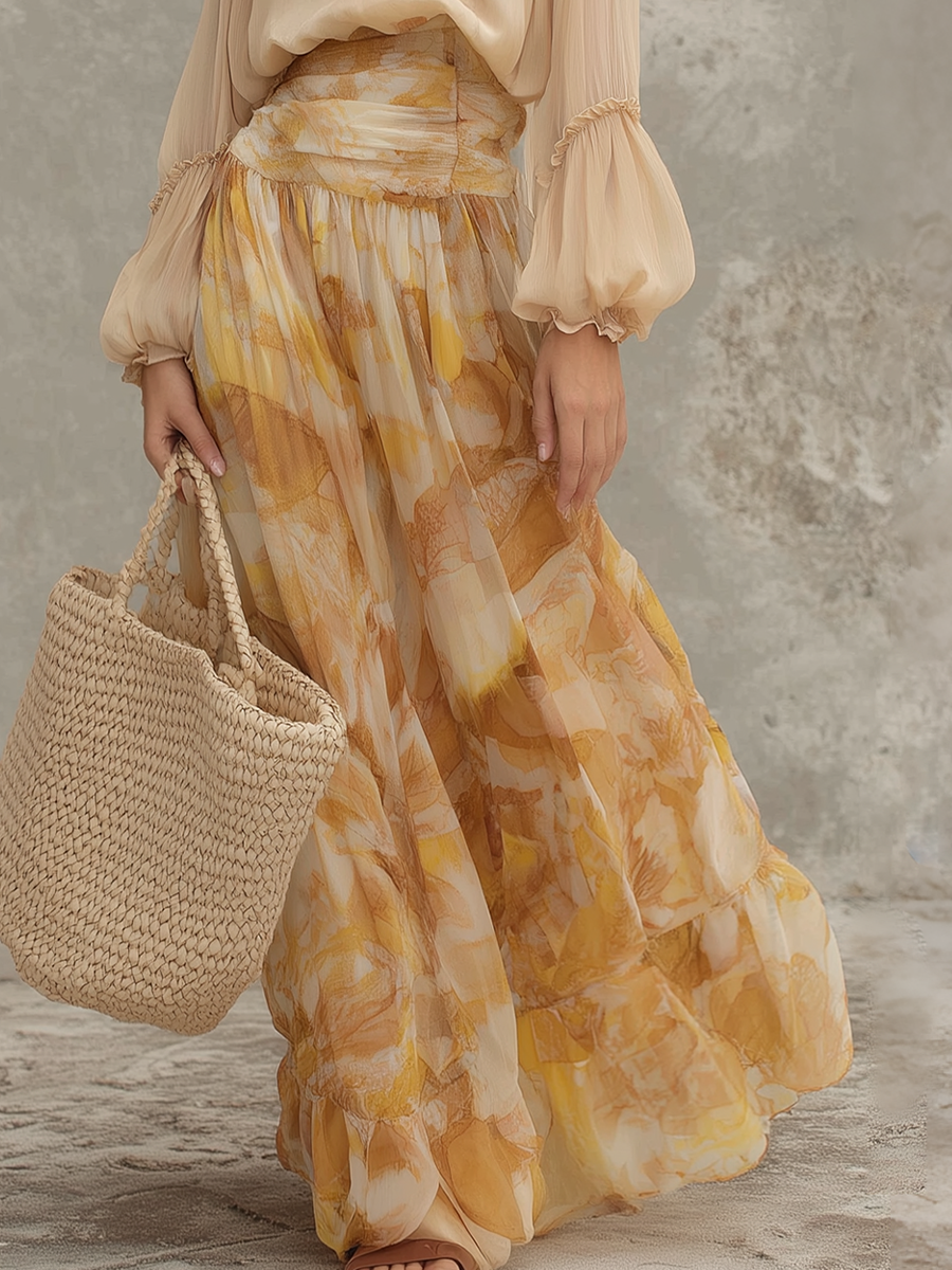 Soft Printed High-Waist Maxi Skirt Set