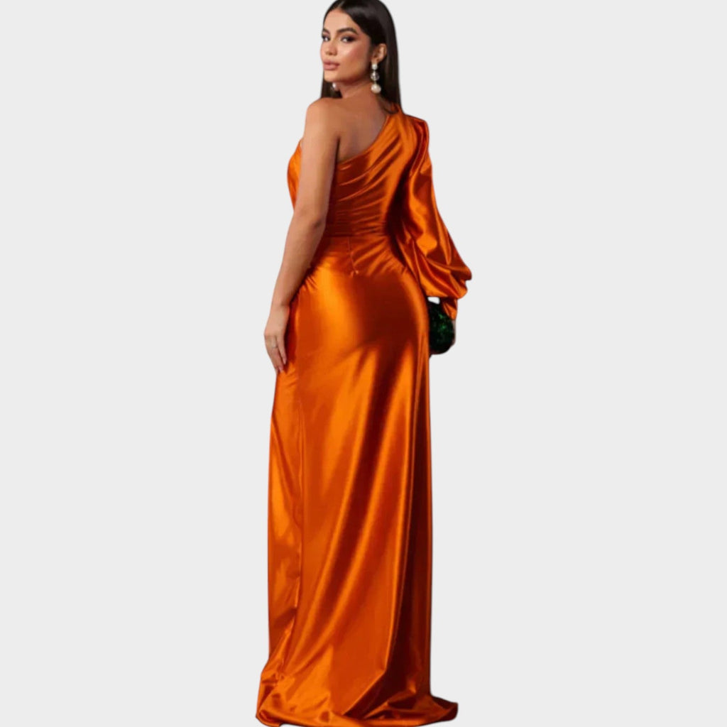 One-Shoulder Satin Evening Gown