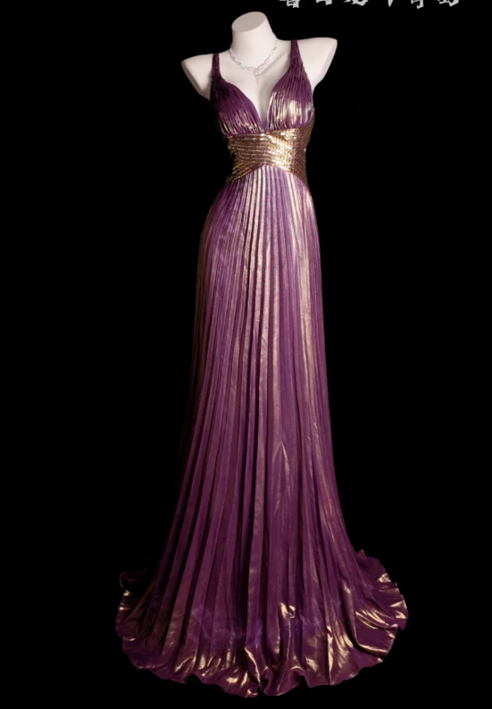 Simple Sheath Long Prom Dresses Satin Pleated Purple Evening Dresses Sleeveless Birthday Dresses