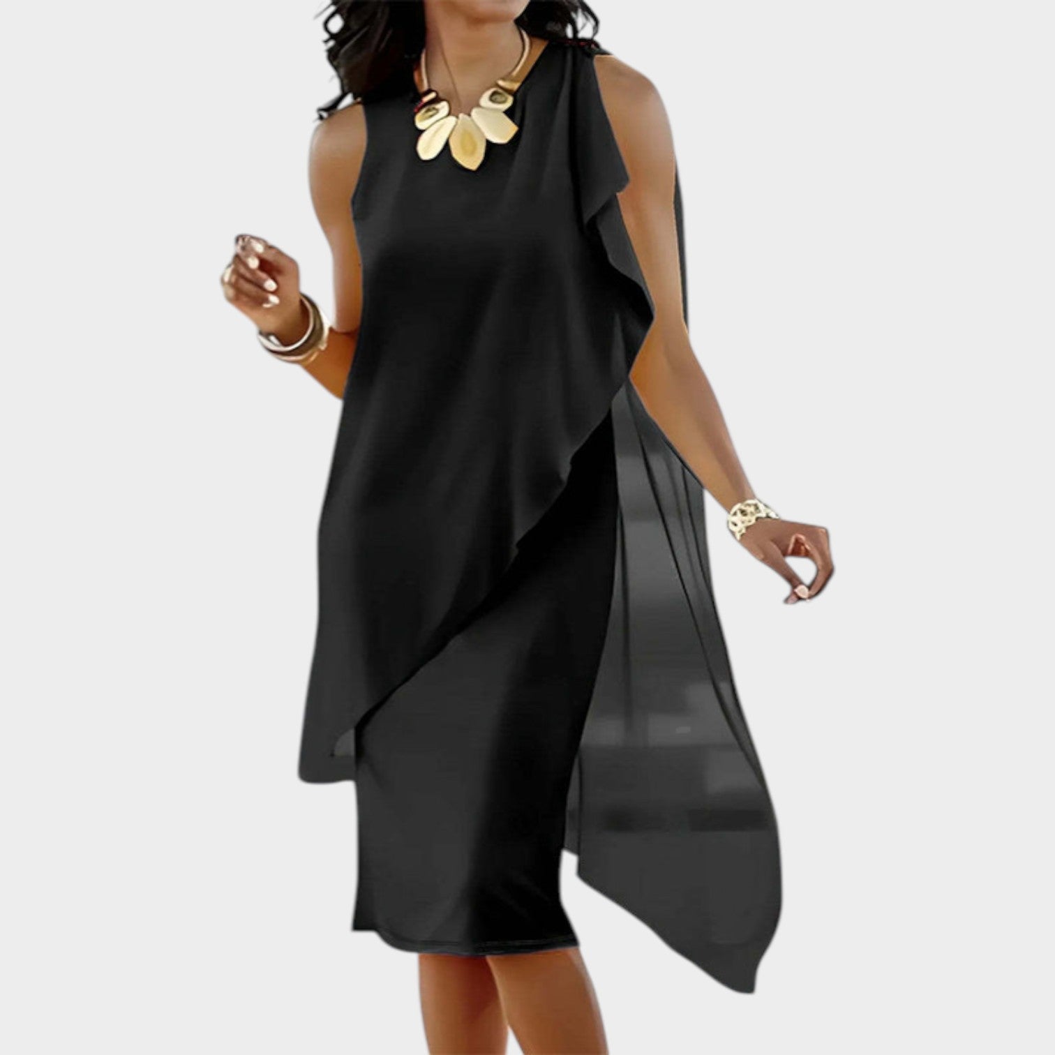 Asymmetrical Layered Chiffon Dress
