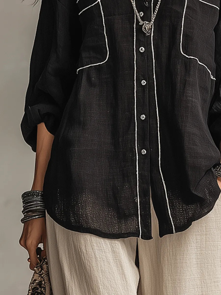 Modern Bohemian Effortless Black Linen Shirt