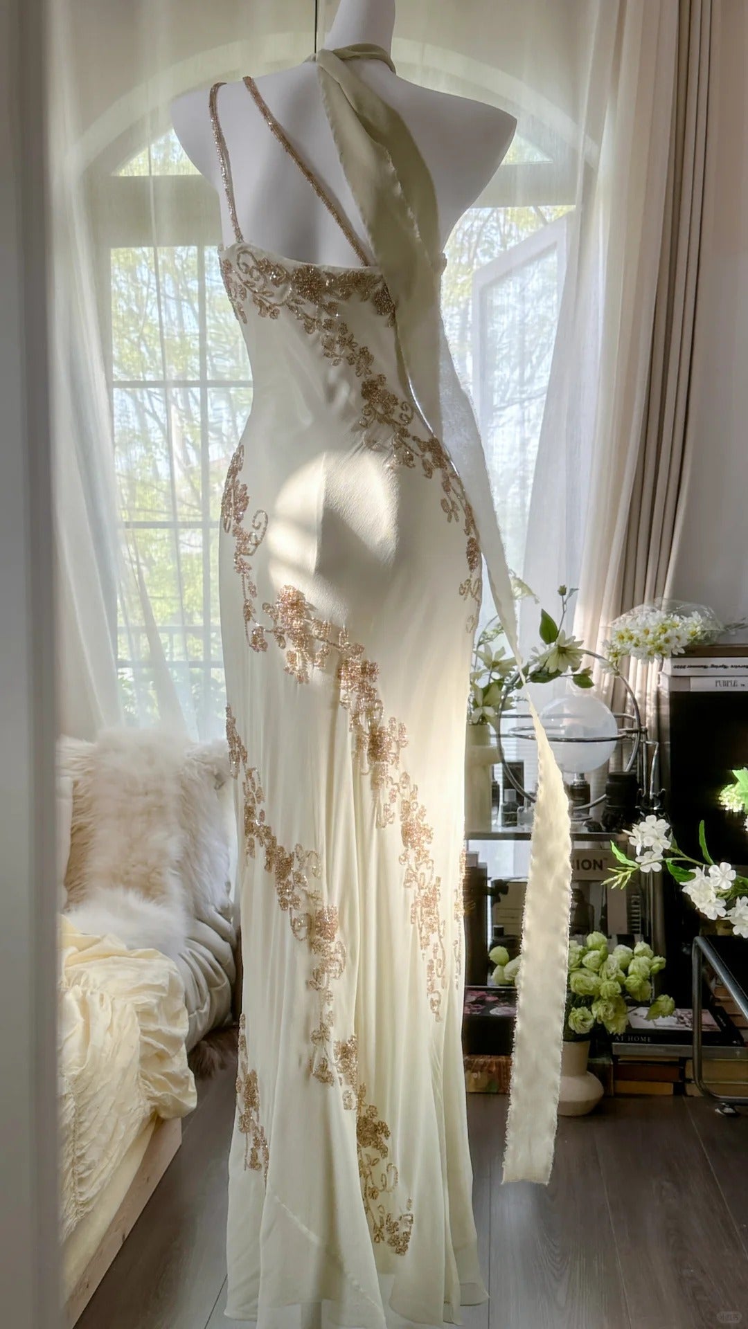 Ivory White Vintage Fashion One Shoulder Exquisite Beaded Long Chiffon Ball Gown Birthday Party Dress Cocktail Party Dress Evening Dress Prom Dress 3971