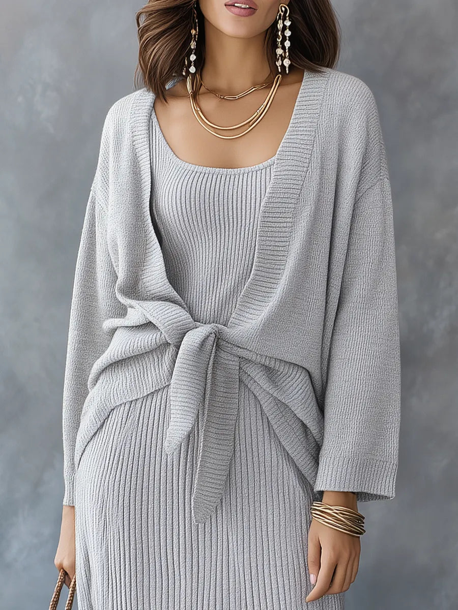 Cozy Heather Gray Rib Knit Dress Set