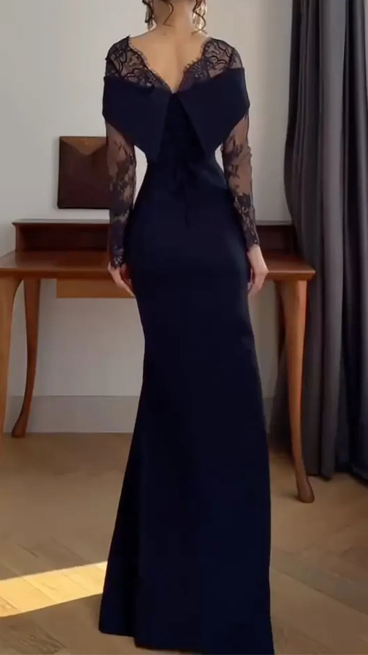 Off Shoulder Lace Long Sleeve Mermaid Maxi Dress
